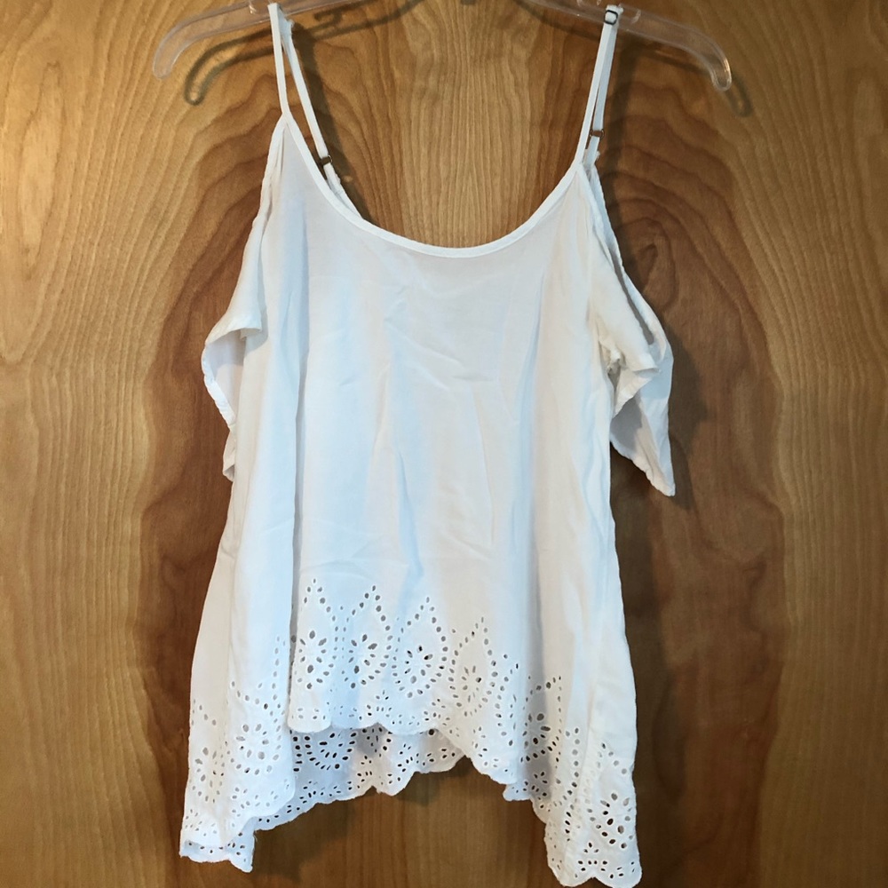 Abercrombie & Fitch White Eyelet Cold Shoulder Top